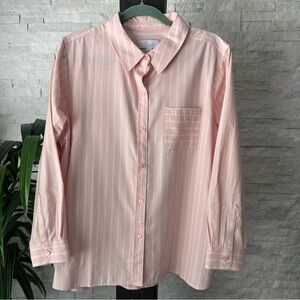 Encore by Idina Menzel Pink Cream Stripe Cotton Modal Blouse Large Petite New